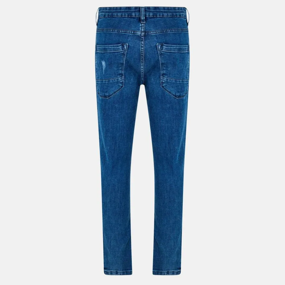 Mens Dark Blue Wash Skinny Jean with Stripe Detail