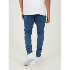 Mens Dark Blue Wash Skinny Jean with Stripe Detail