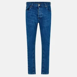 Mens Dark Blue Wash Skinny Jean with Stripe Detail