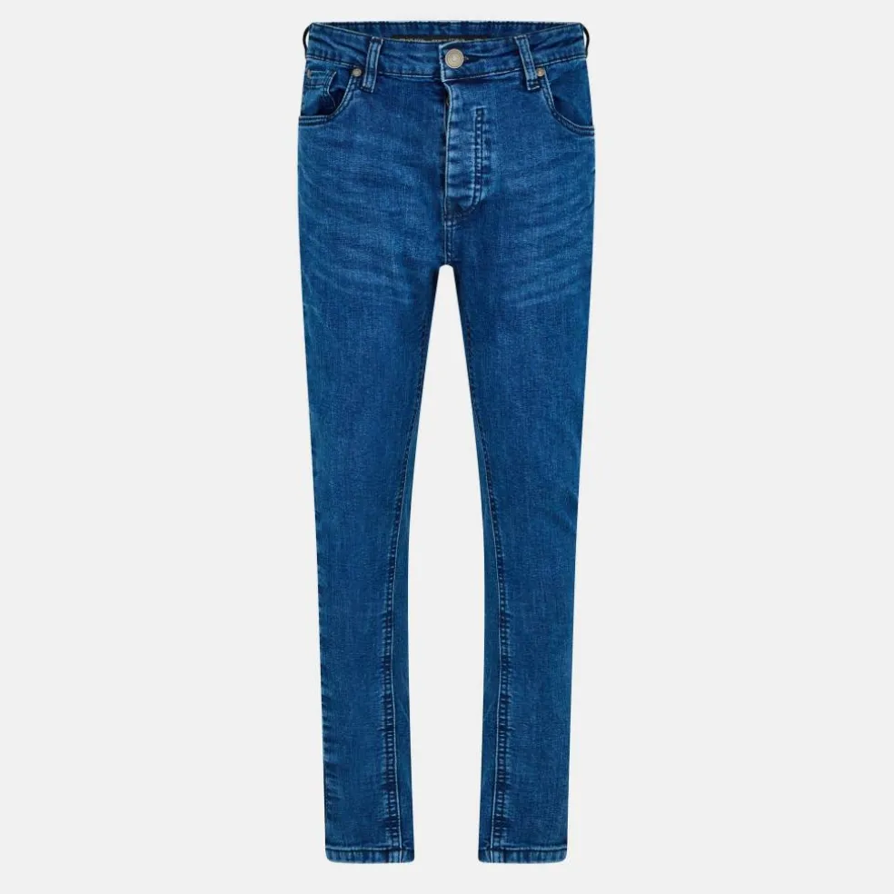 Mens Dark Blue Wash Skinny Jean with Stripe Detail
