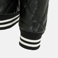 Men's Faux Leather Button Long Sleeve Quilted Jacket