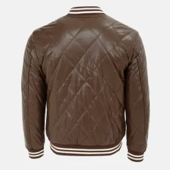 Men's Faux Leather Button Long Sleeve Quilted Jacket