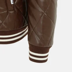 Men's Faux Leather Button Long Sleeve Quilted Jacket