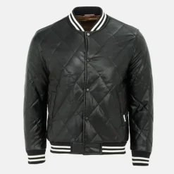 Men's Faux Leather Button Long Sleeve Quilted Jacket