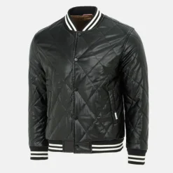 Men's Faux Leather Button Long Sleeve Quilted Jacket