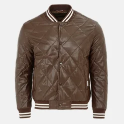Men's Faux Leather Button Long Sleeve Quilted Jacket