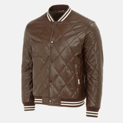 Men's Faux Leather Button Long Sleeve Quilted Jacket