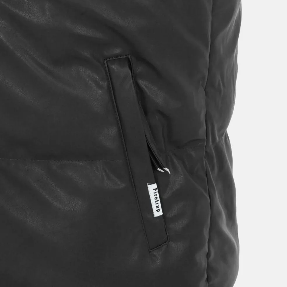 Men's Faux Leather Stand Collar Sleeveless Padded Gilet