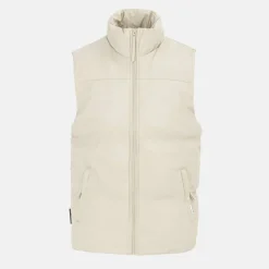 Men's Faux Leather Stand Collar Sleeveless Padded Gilet