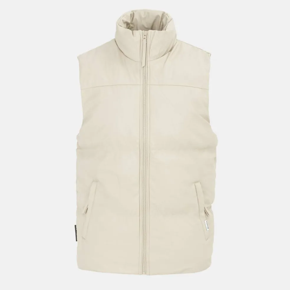 Men's Faux Leather Stand Collar Sleeveless Padded Gilet