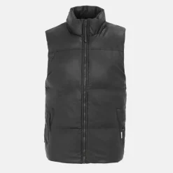 Men's Faux Leather Stand Collar Sleeveless Padded Gilet