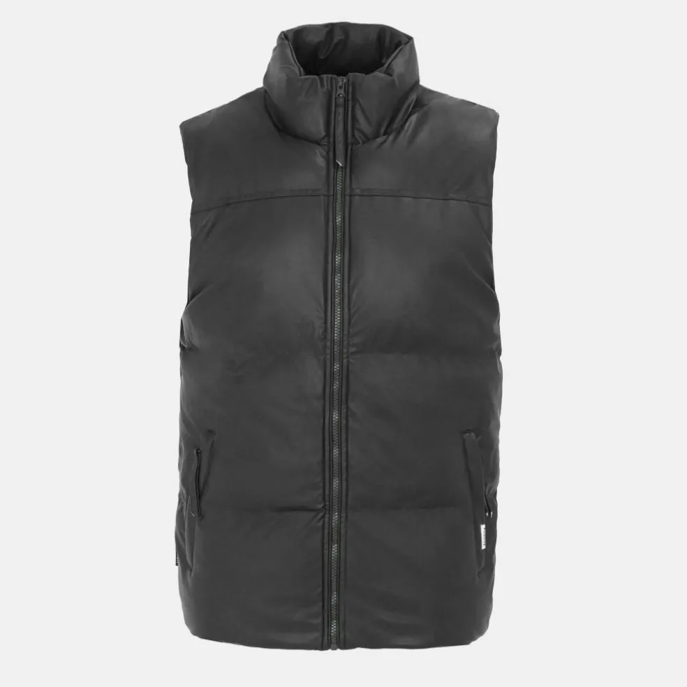 Men's Faux Leather Stand Collar Sleeveless Padded Gilet