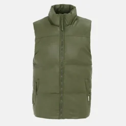Men's Faux Leather Stand Collar Sleeveless Padded Gilet