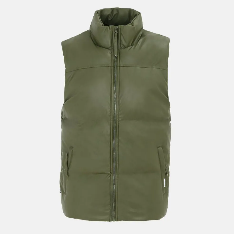 Men's Faux Leather Stand Collar Sleeveless Padded Gilet