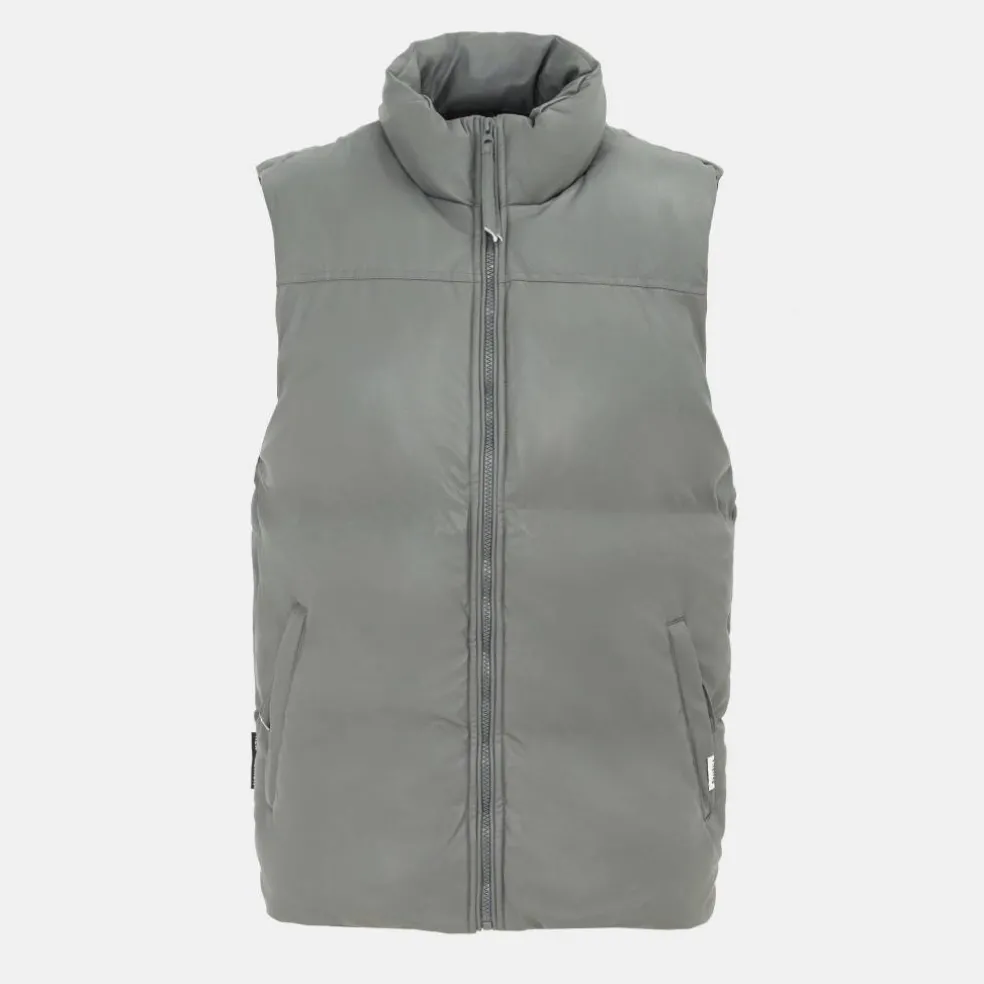Men's Faux Leather Stand Collar Sleeveless Padded Gilet