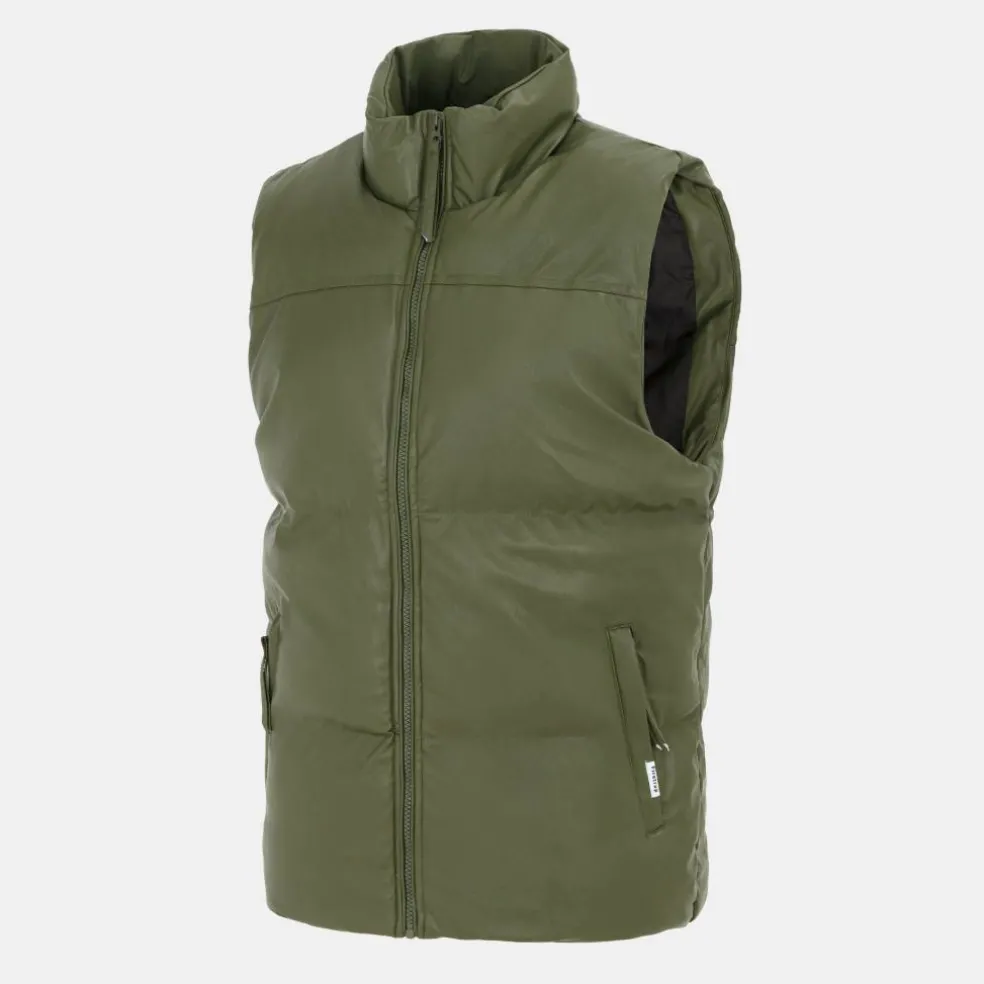 Men's Faux Leather Stand Collar Sleeveless Padded Gilet