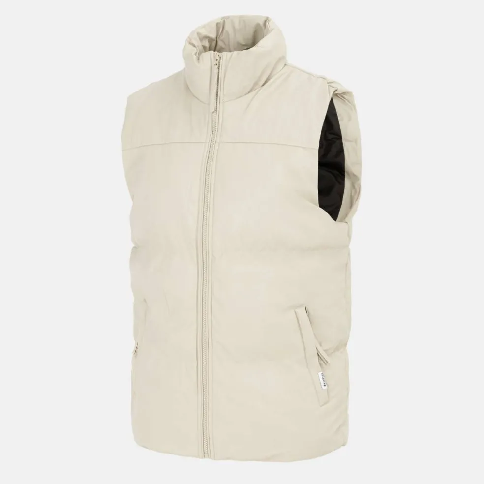 Men's Faux Leather Stand Collar Sleeveless Padded Gilet