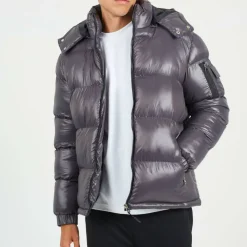 Mens Funnel Neck Puffer Jacket with Removable Hood.