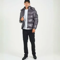 Mens Funnel Neck Puffer Jacket with Removable Hood.