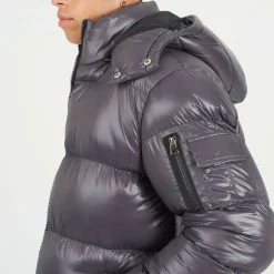Mens Funnel Neck Puffer Jacket with Removable Hood.
