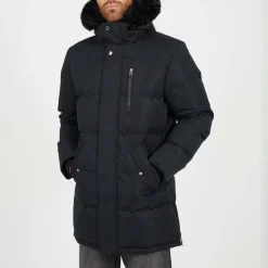 Mens Hooded Parka with Faux Fur Trimmed Hood
