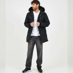 Mens Hooded Parka with Faux Fur Trimmed Hood