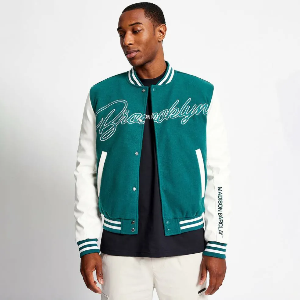 Men's Hudson Baseball Wool Forest Green Long Sleeve Varsity Jacket