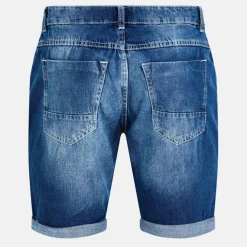 Mens Light Blue Wash Distressed Denim Shorts