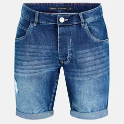 Mens Light Blue Wash Distressed Denim Shorts