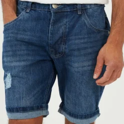 Mens Light Blue Wash Distressed Denim Shorts