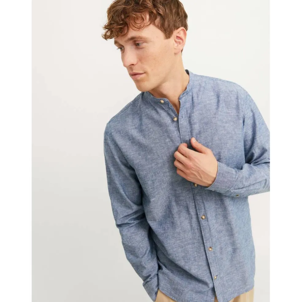 Men's Long-Sleeve Buttoned Linen Shirt