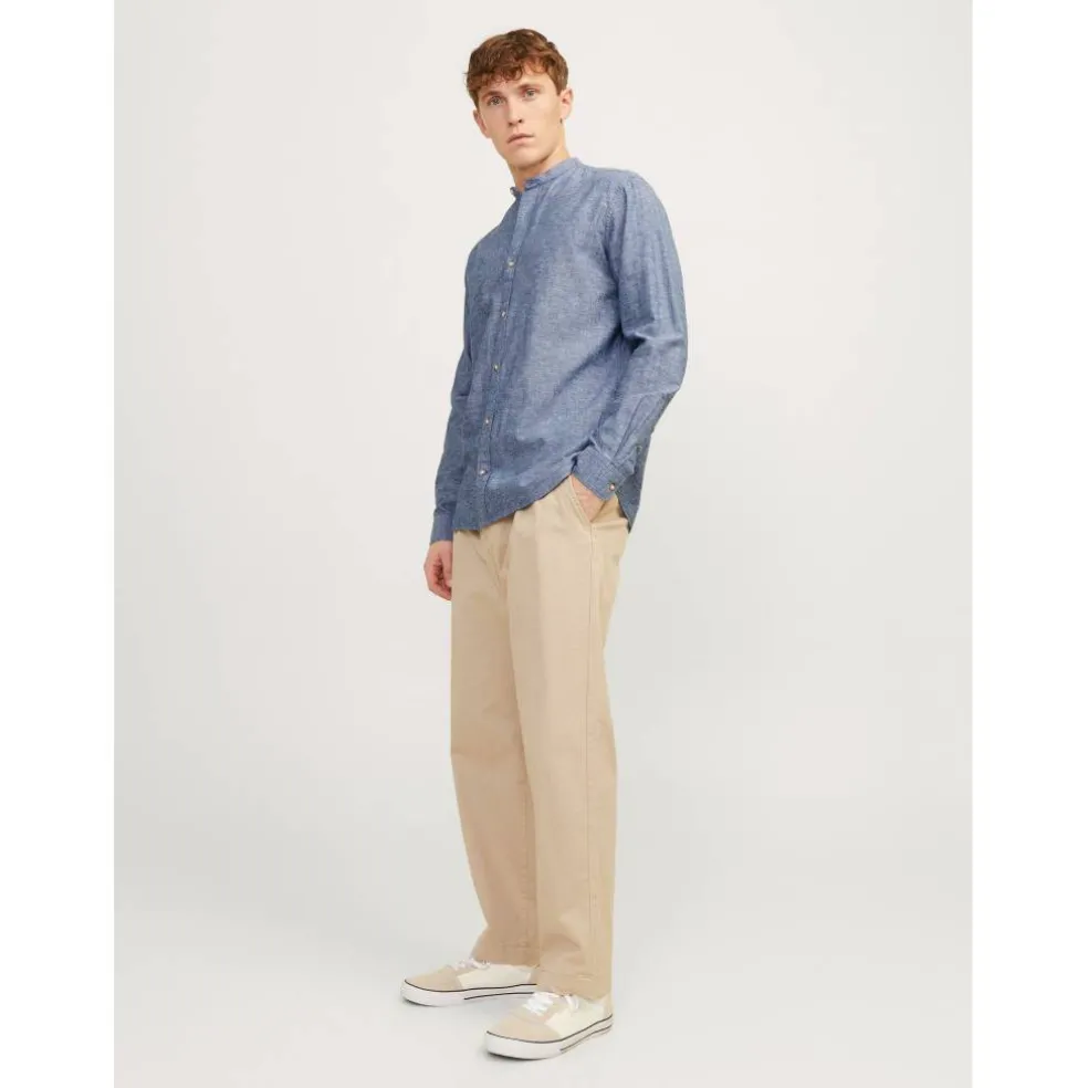 Men's Long-Sleeve Buttoned Linen Shirt