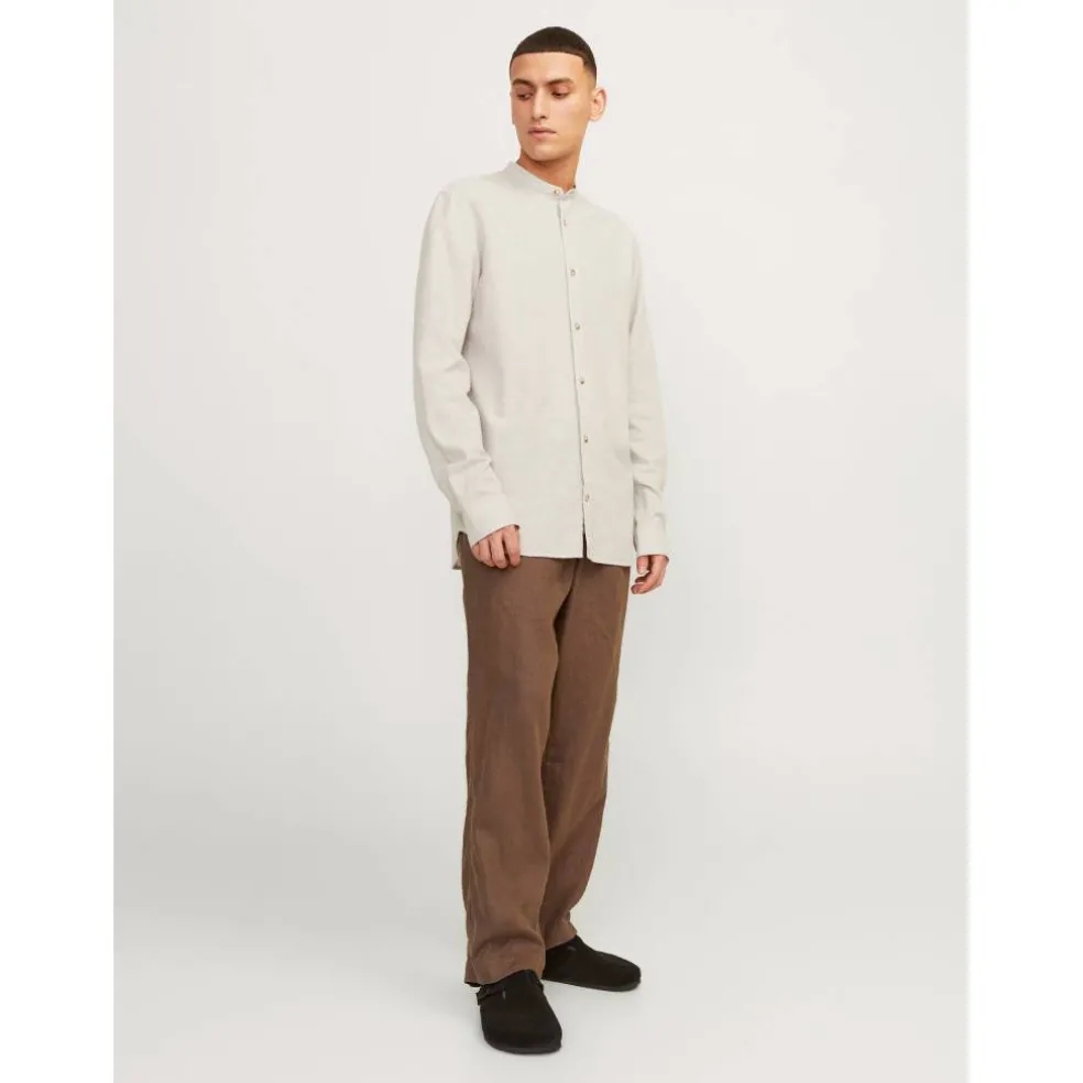 Men's Long-Sleeve Buttoned Linen Shirt