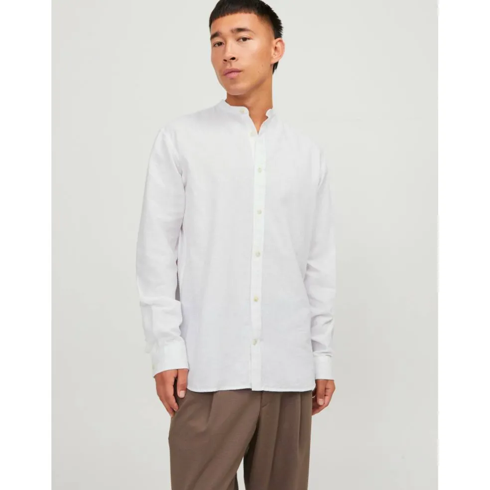 Men's Long-Sleeve Buttoned Linen Shirt