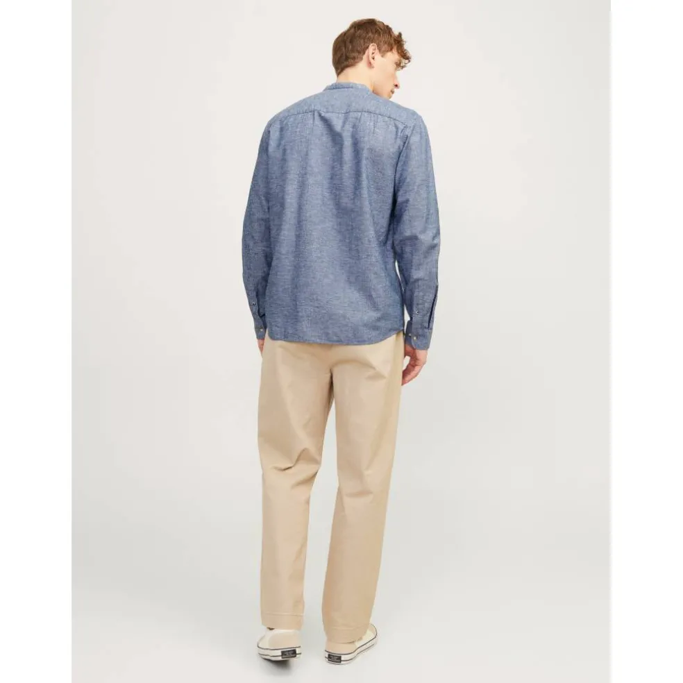 Men's Long-Sleeve Buttoned Linen Shirt