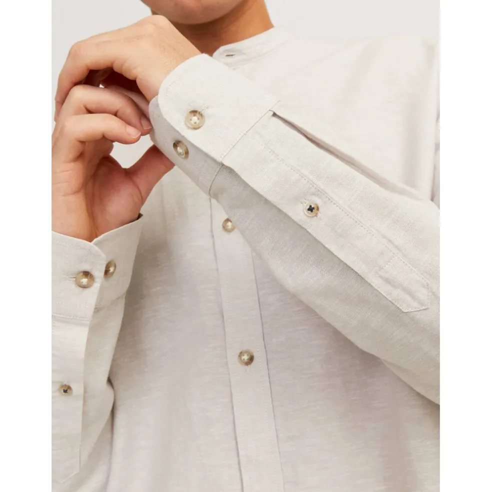 Men's Long-Sleeve Buttoned Linen Shirt