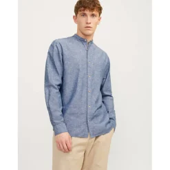 Men's Long-Sleeve Buttoned Linen Shirt