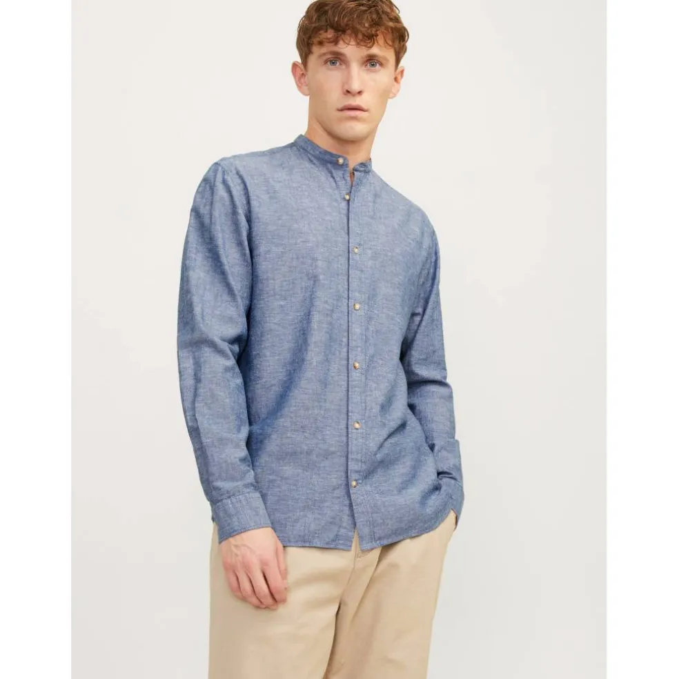 Men's Long-Sleeve Buttoned Linen Shirt