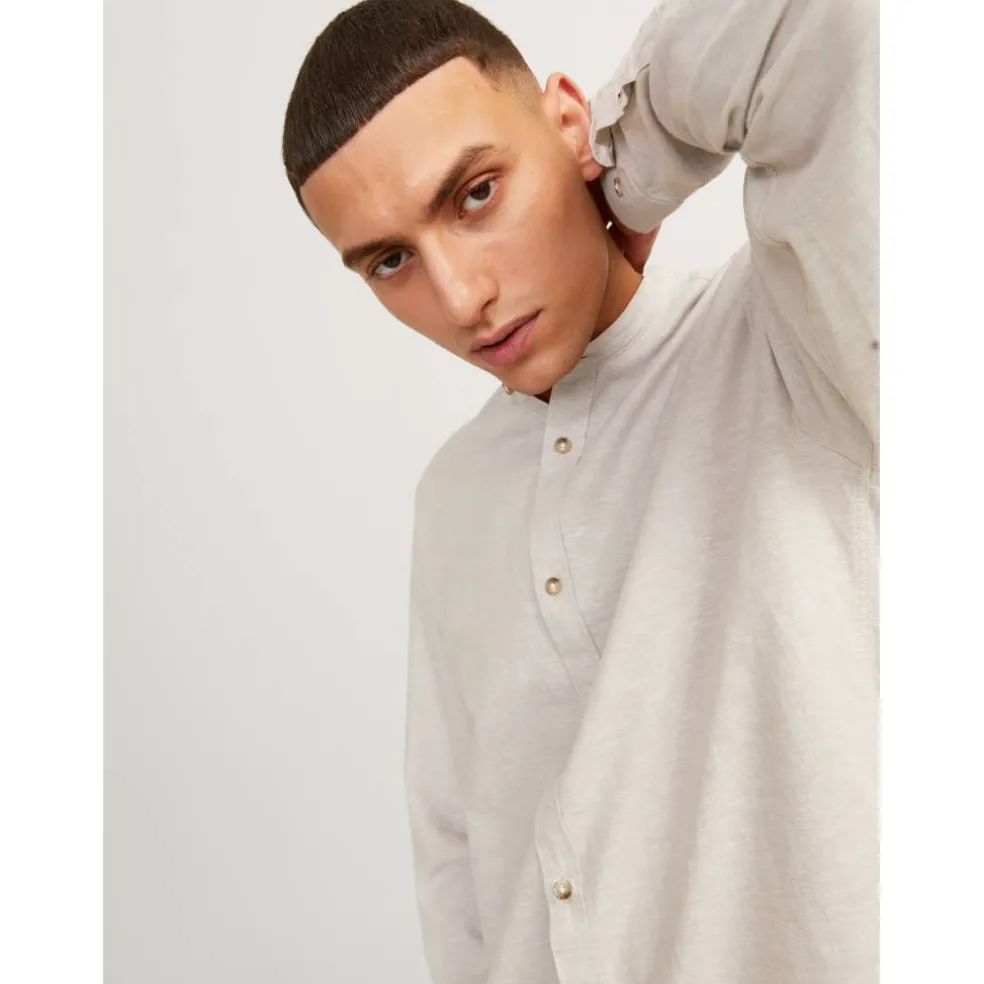 Men's Long-Sleeve Buttoned Linen Shirt