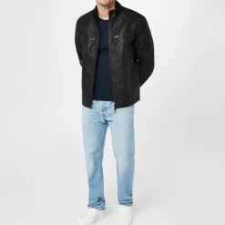 Men's Long Sleeve Faux Leather Jacket