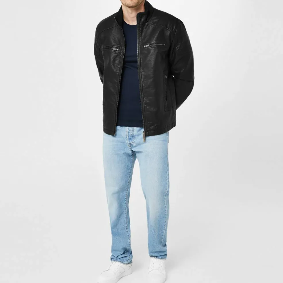 Men's Long Sleeve Faux Leather Jacket