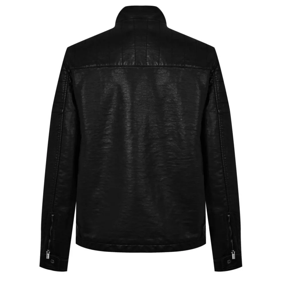 Men's Long Sleeve Faux Leather Jacket