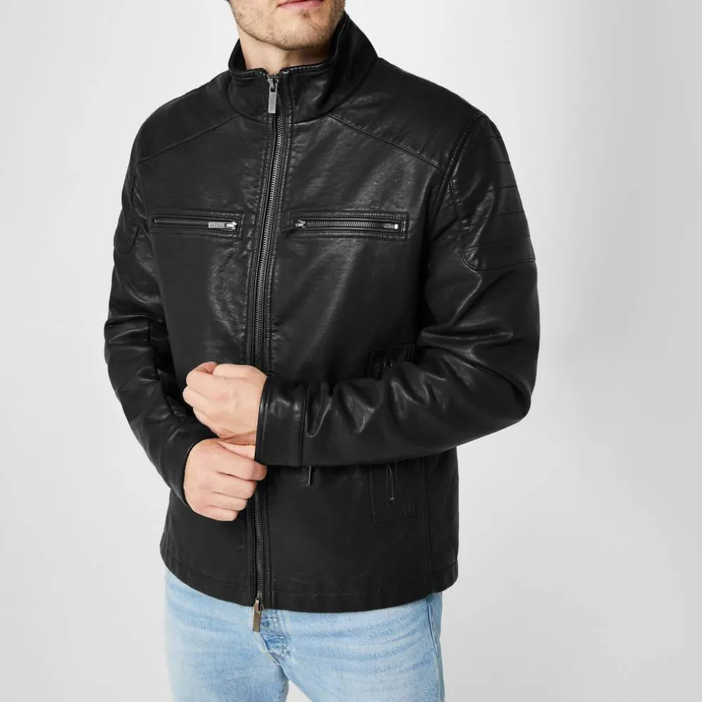 Men's Long Sleeve Faux Leather Jacket