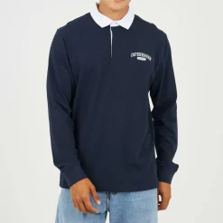 Mens Long Sleeve Rugby Shirt with Chest Print