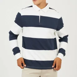 Mens Long Sleeve Striped Rugby Shirt