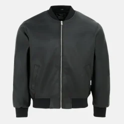 Men's PU Quilt Faux Leather Funnel Neck Bomber Jacket