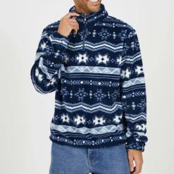 Mens Quarter Zip Borg Fleece with Pattern