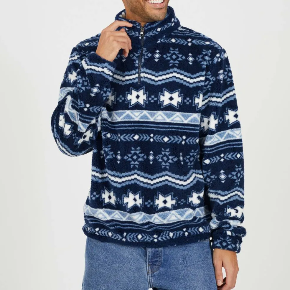 Mens Quarter Zip Borg Fleece with Pattern