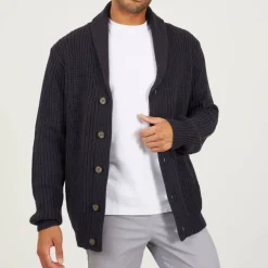 Mens Shawl Neck Cardigan with Tortoiseshell Effect Buttons