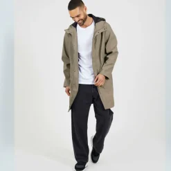 Mens Taupe Rubberised Hooded Parka